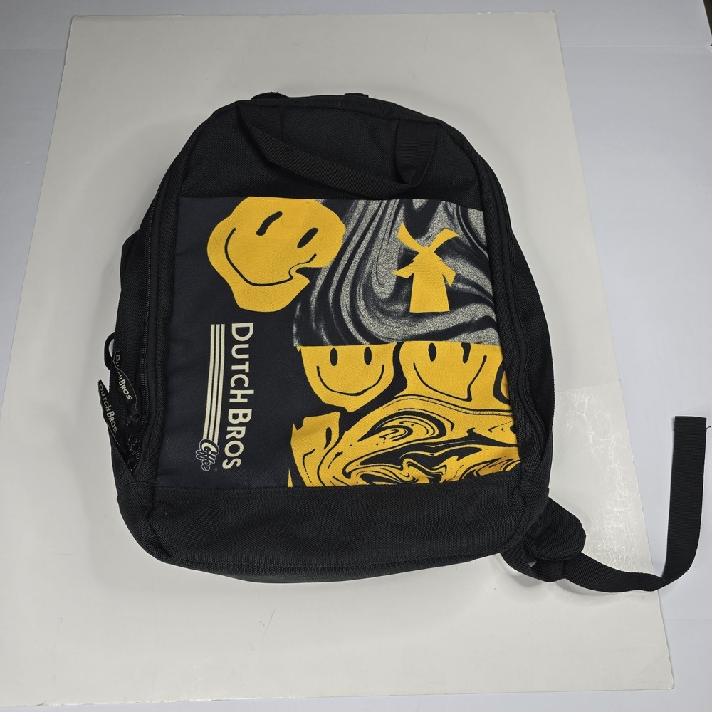 Dutch Bros Rare Smiley Face Backpack Travel School Laptop Bag Black Straps